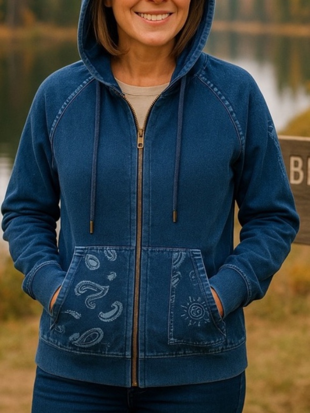 BearPaw Indigo Bandada Hooded Zip-Up Hoodie